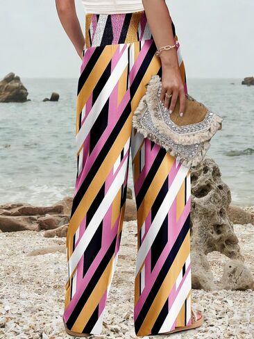 JZC Womens Wide Leg Pants Elastic High Waisted Palazzo Pants Summer Flowy Casual Trousers Beach Travel Vacation Outfits in Saudi Arabia