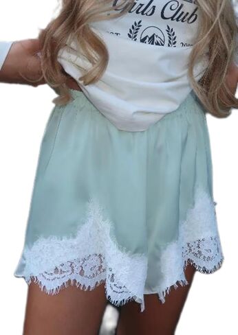 Women Satin Silk Lace Trim Shorts Elastic Low Rise Micro Boxers Pajama Shorts Pj Sleepwear in Kuwait