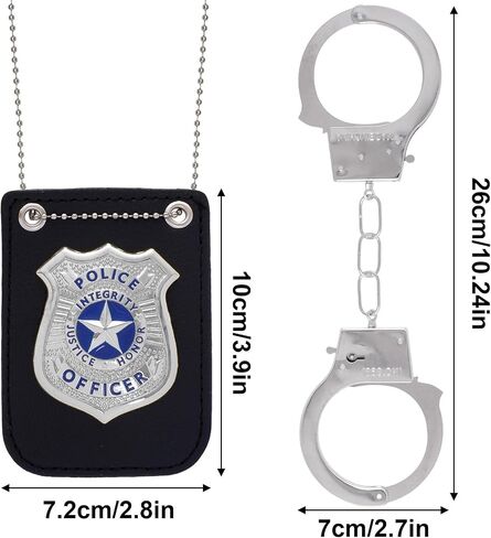 5Pcs Police Costume Accessories for Adults - Police Badge Sheriff Deputy Badge Fake Handcuffs with Keys Set, Detective Cop Spy Agent Costume Accessories for Halloween in Kuwait