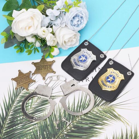 5Pcs Police Costume Accessories for Adults - Police Badge Sheriff Deputy Badge Fake Handcuffs with Keys Set, Detective Cop Spy Agent Costume Accessories for Halloween in Kuwait
