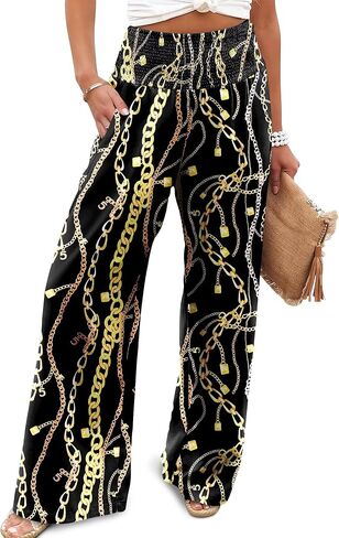 JZC Womens Wide Leg Pants Elastic High Waisted Palazzo Pants Summer Flowy Casual Trousers Beach Travel Vacation Outfits in Saudi Arabia