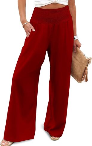 JZC Womens Wide Leg Pants Elastic High Waisted Palazzo Pants Summer Flowy Casual Trousers Beach Travel Vacation Outfits in Saudi Arabia