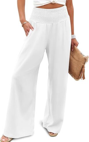 JZC Womens Wide Leg Pants Elastic High Waisted Palazzo Pants Summer Flowy Casual Trousers Beach Travel Vacation Outfits in Saudi Arabia