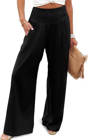 JZC Womens Wide Leg Pants Elastic High Waisted Palazzo Pants Summer Flowy Casual Trousers Beach Travel Vacation Outfits in Saudi Arabia
