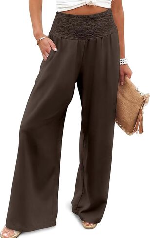 JZC Womens Wide Leg Pants Elastic High Waisted Palazzo Pants Summer Flowy Casual Trousers Beach Travel Vacation Outfits in Saudi Arabia