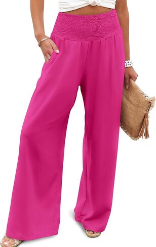 JZC Womens Wide Leg Pants Elastic High Waisted Palazzo Pants Summer Flowy Casual Trousers Beach Travel Vacation Outfits in Saudi Arabia