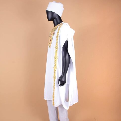 African Men's Clothing Embroidery Agbada Shirts Pants and Hats 4 Piece Set Garments for Wedding Evening in Saudi Arabia