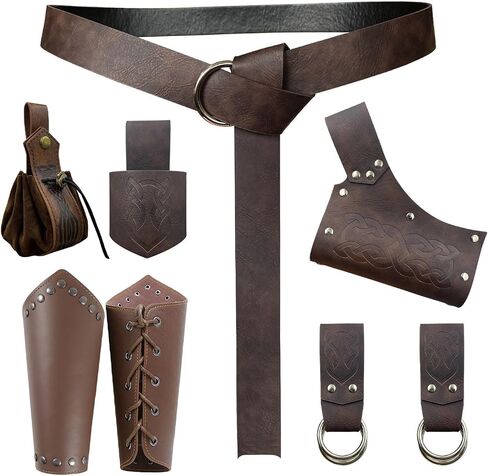 Xerteam 8 Pcs Renaissance Accessories Men & Women, Renaissance Costume mit Belt Men & Belt Pouch Renaissance & Retro Leather Bracers, Retro Set for Halloween, 70s & 80s Party Brown in Saudi Arabia