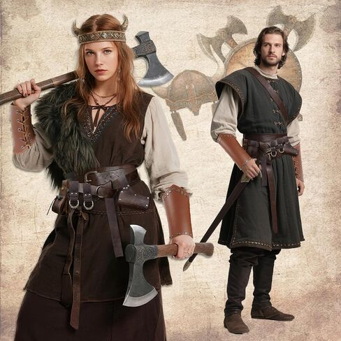 Xerteam 8 Pcs Renaissance Accessories Men & Women, Renaissance Costume mit Belt Men & Belt Pouch Renaissance & Retro Leather Bracers, Retro Set for Halloween, 70s & 80s Party Brown in Saudi Arabia