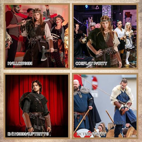 Xerteam 8 Pcs Renaissance Accessories Men & Women, Renaissance Costume mit Belt Men & Belt Pouch Renaissance & Retro Leather Bracers, Retro Set for Halloween, 70s & 80s Party Brown in Saudi Arabia