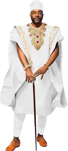 African Men's Clothing Embroidery Agbada Shirts Pants and Hats 4 Piece Set Garments for Wedding Evening in Saudi Arabia