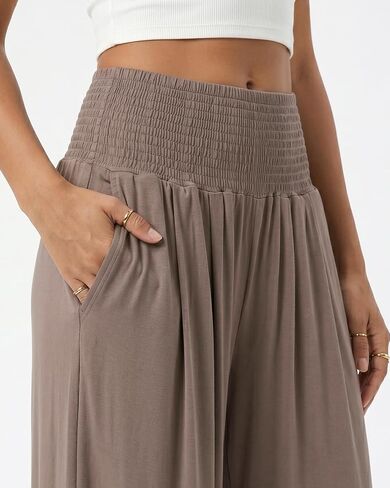 Zylioo Wide Leg Pants for Tall Women Palazzo Pants High Waisted Flowy Vacation Casual Trousers with Pockets Coffee in Kuwait