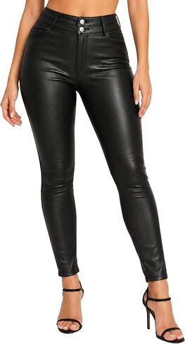Avanova Women Faux Leather Pants High Waisted PU Leather Skinny Coated Legging with Pockets for Going Out Date Night in Kuwait