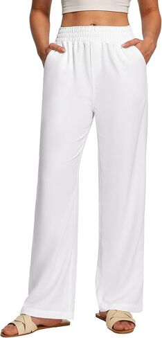 Ewedoos Womens Linen Pants Wide Leg Palazzo Cotton Linen Causal Pants for Women Summer Breathable Beach Vacation Outfits in Kuwait
