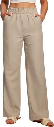 Ewedoos Womens Linen Pants Wide Leg Palazzo Cotton Linen Causal Pants for Women Summer Breathable Beach Vacation Outfits in Kuwait