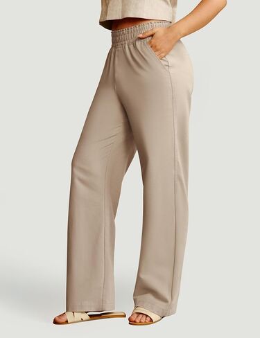 Ewedoos Womens Linen Pants Wide Leg Palazzo Cotton Linen Causal Pants for Women Summer Breathable Beach Vacation Outfits in Kuwait