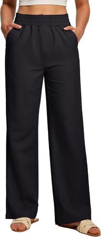 Ewedoos Womens Linen Pants Wide Leg Palazzo Cotton Linen Causal Pants for Women Summer Breathable Beach Vacation Outfits in Kuwait