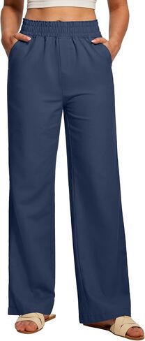 Ewedoos Womens Linen Pants Wide Leg Palazzo Cotton Linen Causal Pants for Women Summer Breathable Beach Vacation Outfits in Kuwait
