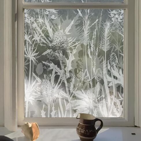 Floral Window Film Decorative Static Cling Window Frosting Film for Kitchen Bay Glass, Daisy and Wildflower 62.99"X22.83" in Saudi Arabia