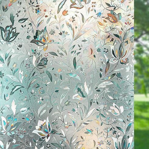 Window Privacy Film, 3D Static Cling Frosted Sticker, Decorative Sun Blocking Window Film, Rainbow Tulip (11.8×39.4in) in Kuwait