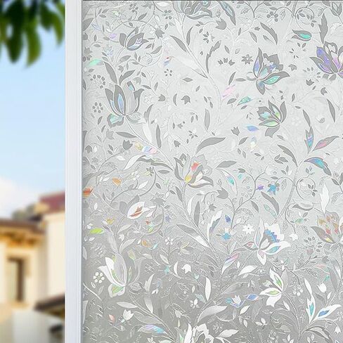 Window Privacy Film, 3D Static Cling Frosted Sticker, Decorative Sun Blocking Window Film, Rainbow Tulip (11.8×39.4in) in Kuwait