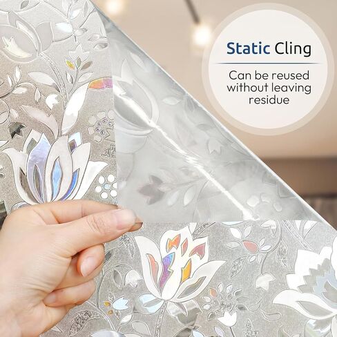 Window Privacy Film, 3D Static Cling Frosted Sticker, Decorative Sun Blocking Window Film, Rainbow Tulip (11.8×39.4in) in Kuwait