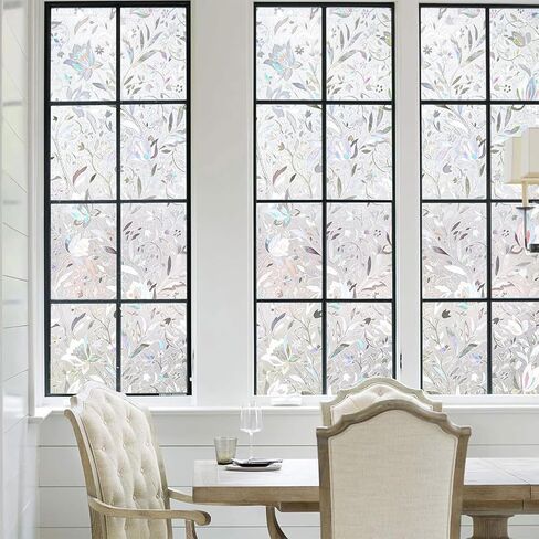Window Privacy Film, 3D Static Cling Frosted Sticker, Decorative Sun Blocking Window Film, Rainbow Tulip (11.8×39.4in) in Kuwait