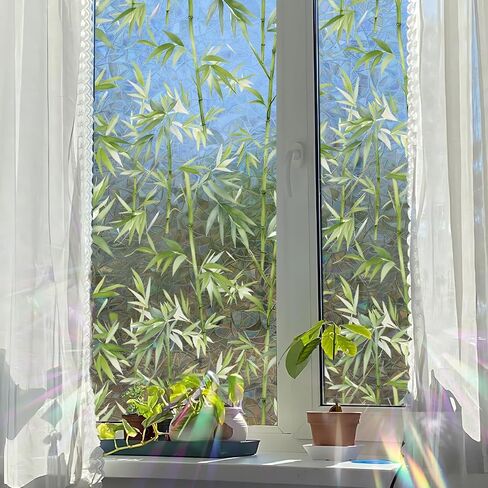 Runtoo Window Privacy Film Rainbow Bamboo Window Clings 3D ديكور الفينيل الزجاج الملون النباتات الخضراء الشارات ملصق ثابت غير لاصق، 15.75 × 40 بوصة in Kuwait