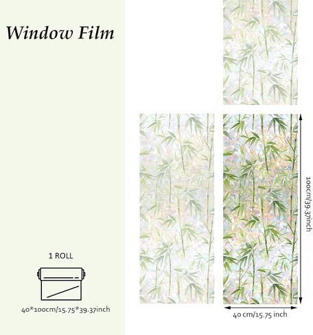 Runtoo Window Privacy Film Rainbow Bamboo Window Clings 3D ديكور الفينيل الزجاج الملون النباتات الخضراء الشارات ملصق ثابت غير لاصق، 15.75 × 40 بوصة in Kuwait