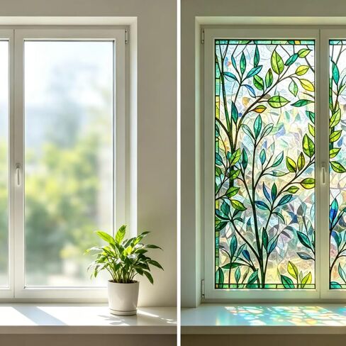 Window Privacy Film,Rainbow Window Privacy Film,UV Blocking,Anti-Glare,Day & Night Privacy Protection & Decoration for Home, Bathroom,Glass Door,Static Cling,Renter-Friendly with Installation Tools in Kuwait