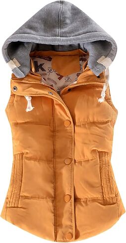 Womens Sleeveless Removed Hooded Slim Winter Quilted Puffer Vest Coat in Saudi Arabia