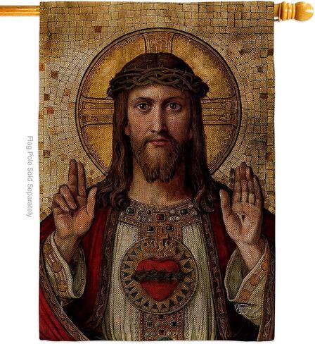 Feast of Sacred Heart of Jesus Canvas Burlap Flag Tapestry Burlap Wall Hanging Decor Home Porch Religious Room Tapestry Faith Fathers Day Cemetery Decorations for Grave Yard Catholic Gifts in Saudi Arabia