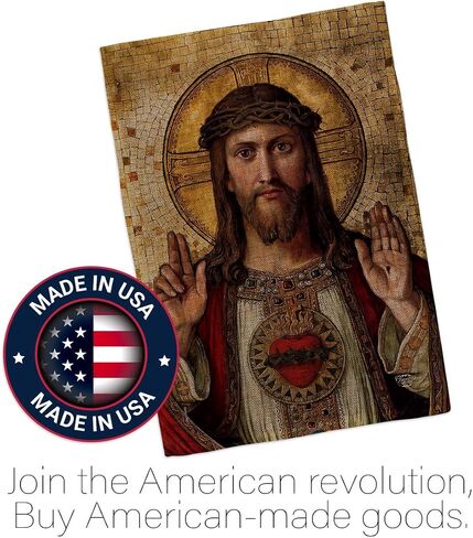 Feast of Sacred Heart of Jesus Canvas Burlap Flag Tapestry Burlap Wall Hanging Decor Home Porch Religious Room Tapestry Faith Fathers Day Cemetery Decorations for Grave Yard Catholic Gifts in Saudi Arabia