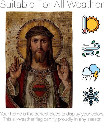Feast of Sacred Heart of Jesus Canvas Burlap Flag Tapestry Burlap Wall Hanging Decor Home Porch Religious Room Tapestry Faith Fathers Day Cemetery Decorations for Grave Yard Catholic Gifts in Saudi Arabia