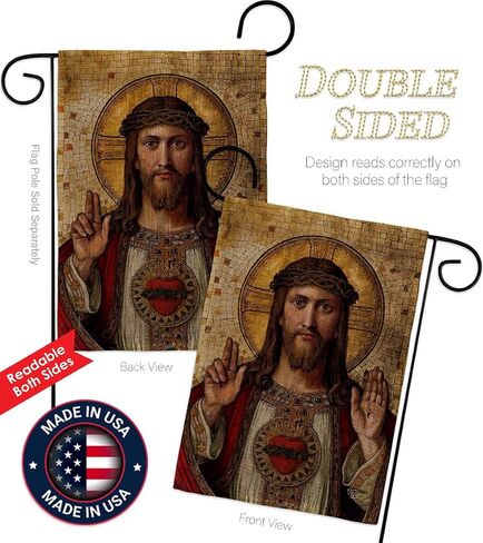 Feast of Sacred Heart of Jesus Canvas Burlap Flag Wood Dowel Set Burlap Wall Hanging Decor Home Porch Religious Room Tapestry Faith Fathers Day Cemetery Decorations for Grave Yard Catholic Gifts in Saudi Arabia