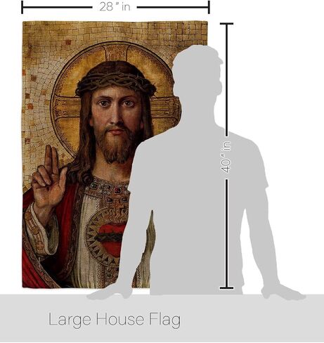 Feast of Sacred Heart of Jesus Canvas Burlap Flag Embroidered American Flags Wall Hanging Decor Home Religious Room Tapestry Faith Fathers Day Cemetery Decorations for Grave Yard Catholic Gifts in Saudi Arabia