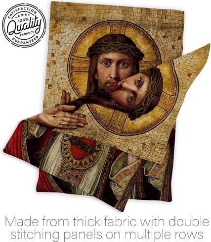 Feast of Sacred Heart of Jesus Canvas Burlap Flag Embroidered American Flags Wall Hanging Decor Home Religious Room Tapestry Faith Fathers Day Cemetery Decorations for Grave Yard Catholic Gifts in Saudi Arabia