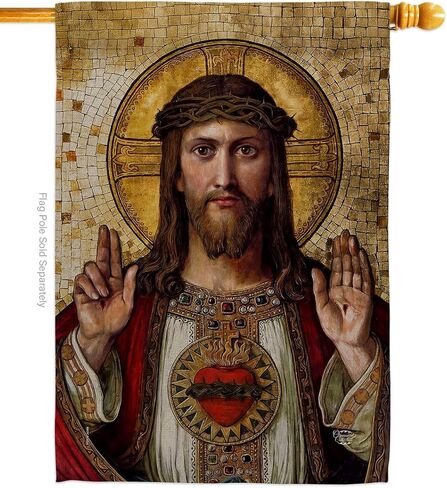 Feast of Sacred Heart of Jesus Canvas Tapestry Wall Hanging Decor Home Porch Balcony Lawn Religious Room Tapestry Faith Fathers Day Cemetery Decorations for Grave Yard Catholic Gifts in Saudi Arabia
