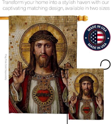 Feast of Sacred Heart of Jesus Canvas Tapestry Wall Hanging Decor Home Porch Balcony Lawn Religious Room Tapestry Faith Fathers Day Cemetery Decorations for Grave Yard Catholic Gifts in Saudi Arabia
