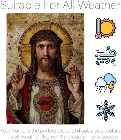 Feast of Sacred Heart of Jesus Canvas Tapestry Wall Hanging Decor Home Porch Balcony Lawn Religious Room Tapestry Faith Fathers Day Cemetery Decorations for Grave Yard Catholic Gifts in Saudi Arabia
