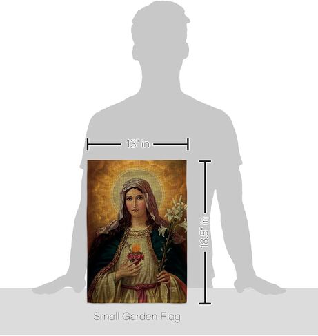 Feast of The Immaculate Heart of Mary Burlap Flag Wood Dowel Set Burlap Wall Hanging Decor Home Porch Religious Canvas Room Tapestry Faith Cemetery Decorations for Grave Yard Sign Catholic Gift in Saudi Arabia