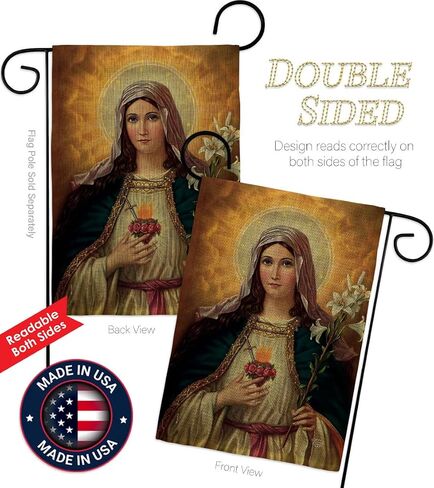 Feast of The Immaculate Heart of Mary Burlap Flag Wood Dowel Set Burlap Wall Hanging Decor Home Porch Religious Canvas Room Tapestry Faith Cemetery Decorations for Grave Yard Sign Catholic Gift in Saudi Arabia