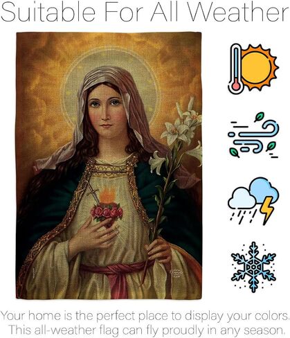 Feast of The Immaculate Heart of Mary Burlap Flag Wood Dowel Set Burlap Wall Hanging Decor Home Porch Religious Canvas Room Tapestry Faith Cemetery Decorations for Grave Yard Sign Catholic Gift in Saudi Arabia
