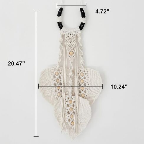 AKSWSHO Horseshoe Decor Macrame Wall Hanging - Boho Western Wall Decor with Wooden Beads & Woven Feathers - Handmade Cotton Rope Art for Entryway, Bedroom, Farmhouse, Wedding, Gift for Horse Lovers and Cowgirls，Equestrian gifts，Decorative wall hangings of in Saudi Arabia