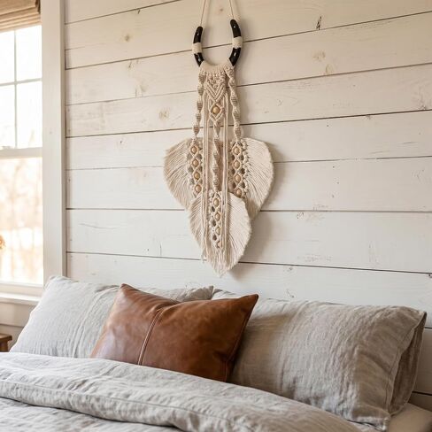 AKSWSHO Horseshoe Decor Macrame Wall Hanging - Boho Western Wall Decor with Wooden Beads & Woven Feathers - Handmade Cotton Rope Art for Entryway, Bedroom, Farmhouse, Wedding, Gift for Horse Lovers and Cowgirls，Equestrian gifts，Decorative wall hangings of in Saudi Arabia