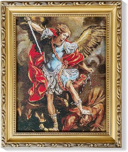 St. Michael the Archangel Christian Wall Art Gift, Woven Fabric Framed Painting Catholic Religious Decor for Entryway Livingroom Home Altar (St. Michael the Archangel, 11''L x 9''W) in Kuwait