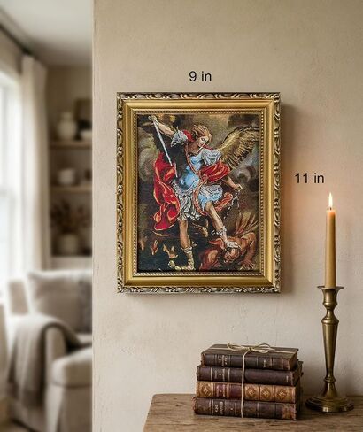 St. Michael the Archangel Christian Wall Art Gift, Woven Fabric Framed Painting Catholic Religious Decor for Entryway Livingroom Home Altar (St. Michael the Archangel, 11''L x 9''W) in Kuwait