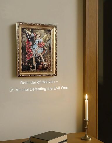 St. Michael the Archangel Christian Wall Art Gift, Woven Fabric Framed Painting Catholic Religious Decor for Entryway Livingroom Home Altar (St. Michael the Archangel, 11''L x 9''W) in Kuwait