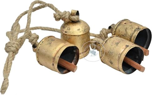 Set of 4 Vintage Brass Harmony Bells | Handmade Rustic Hanging Bells for Home, Garden & Christmas Decor | Large Decorative Wind Chime Wall Hanging in Saudi Arabia