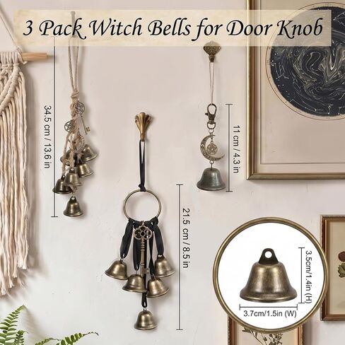3 Pieces Witch Bells for Door Knob, Witch Wind Chimes Vintage Hanging Witches Bells for Home Protection Room Decor in Saudi Arabia